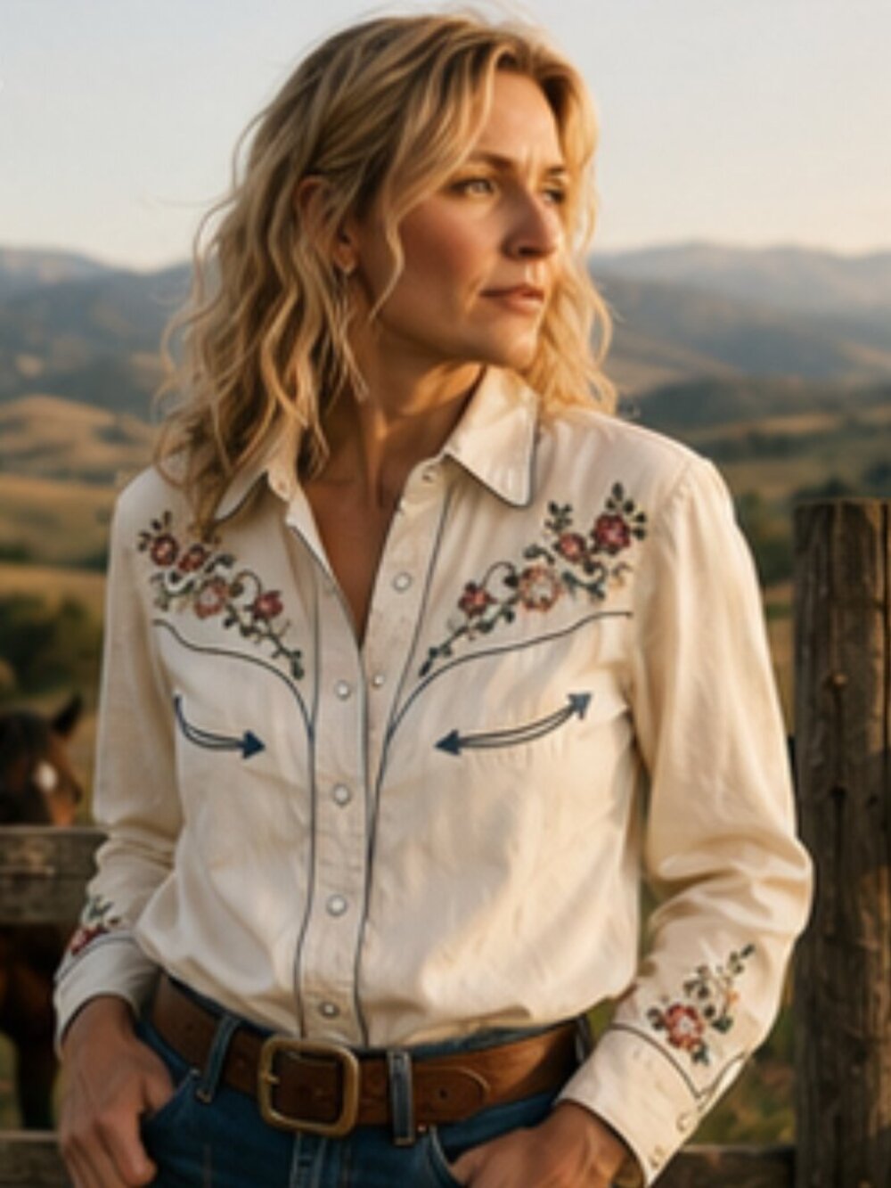 Vintage H Bar C Ranchwear Floral Embroidered Pearl Snap Western Shirt USA